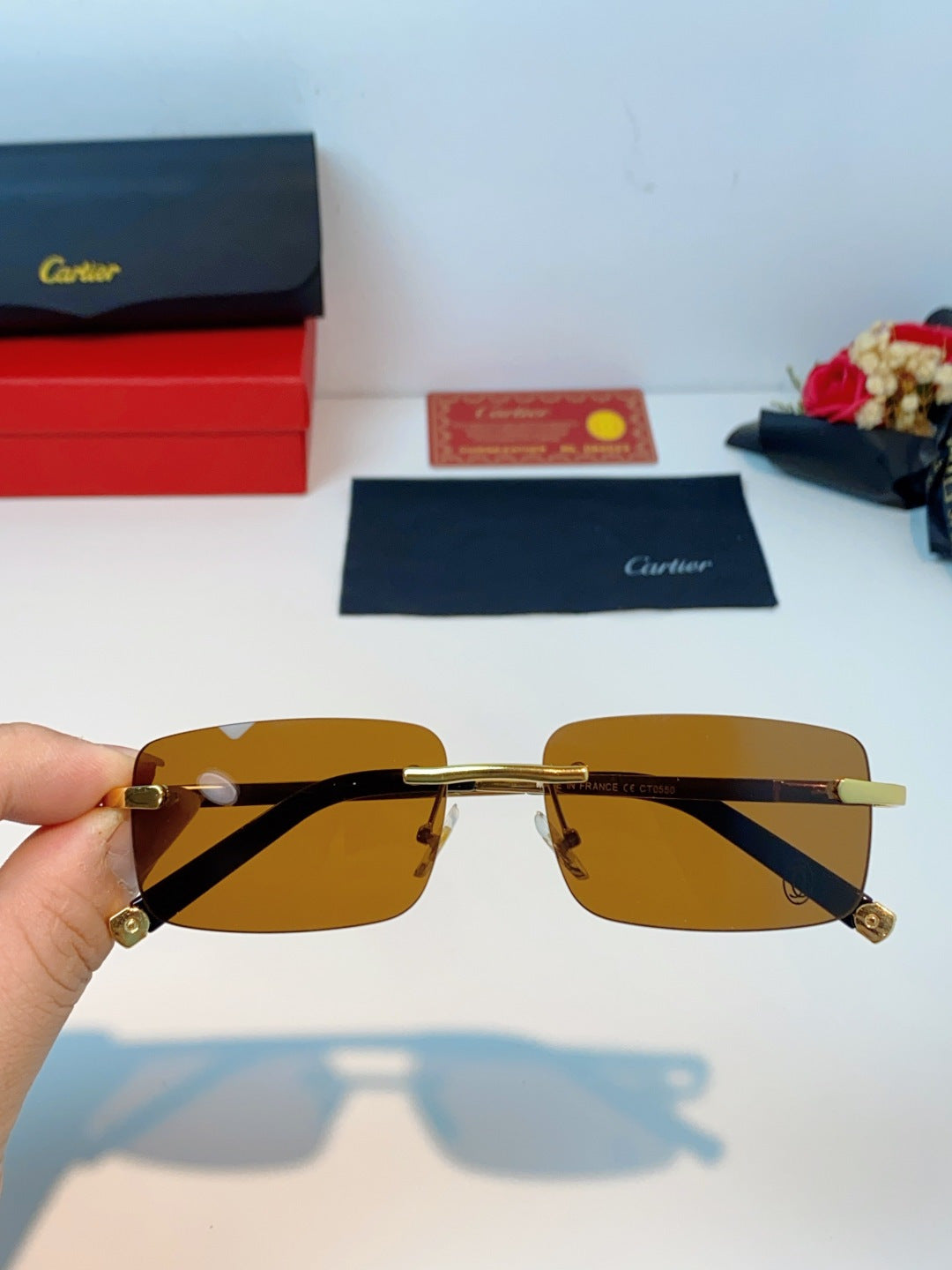 Cartier Lightweight Rimless Brown Lens Sunglasses for Men & Women - 415955 - detail image 4