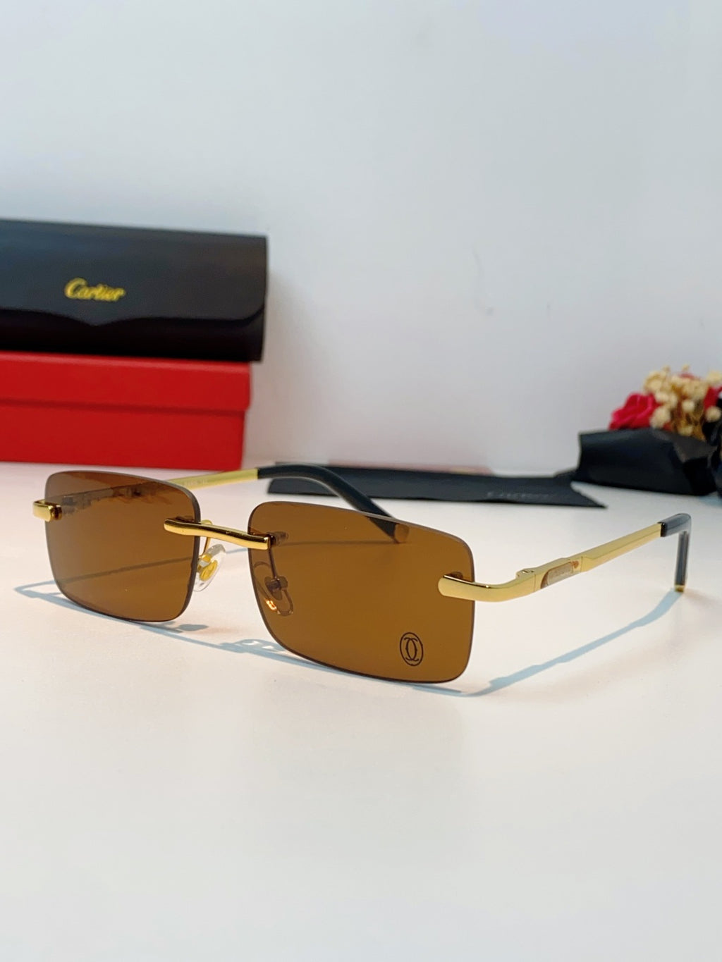 Cartier Lightweight Rimless Brown Lens Sunglasses for Men & Women - 415955