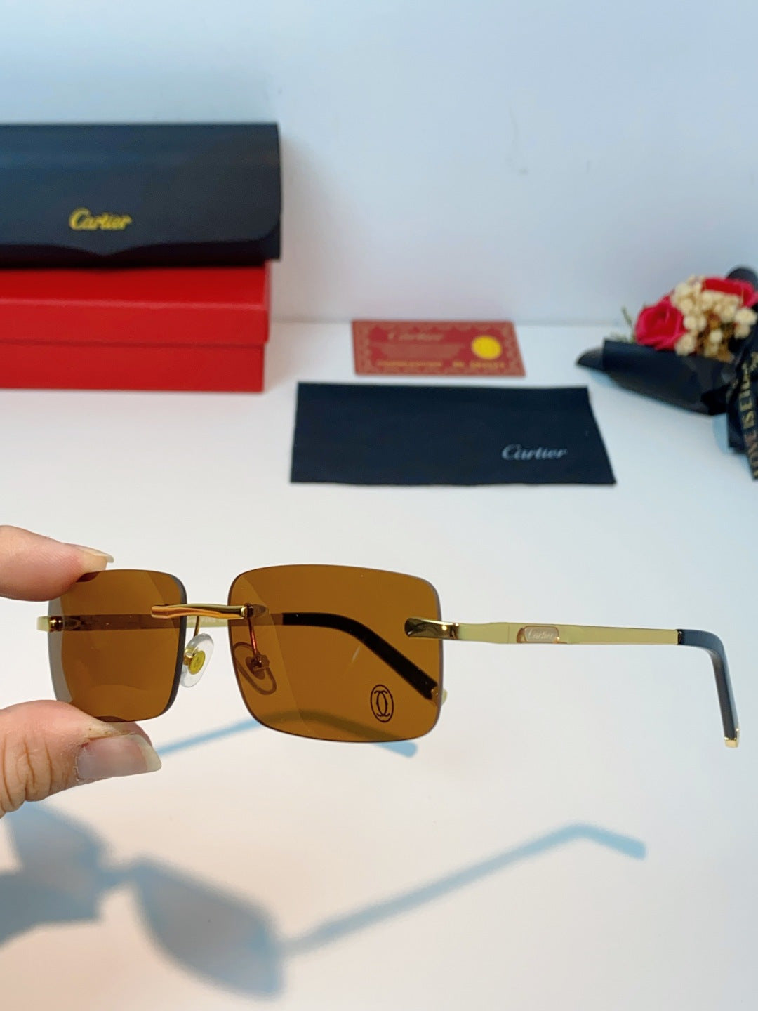Cartier Lightweight Rimless Brown Lens Sunglasses for Men & Women - 415955 - detail image 6