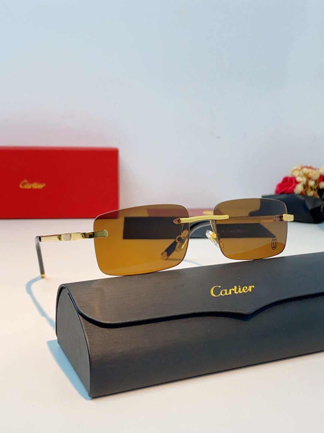 Cartier Lightweight Rimless Brown Lens Sunglasses for Men & Women - 415955 - detail image 10