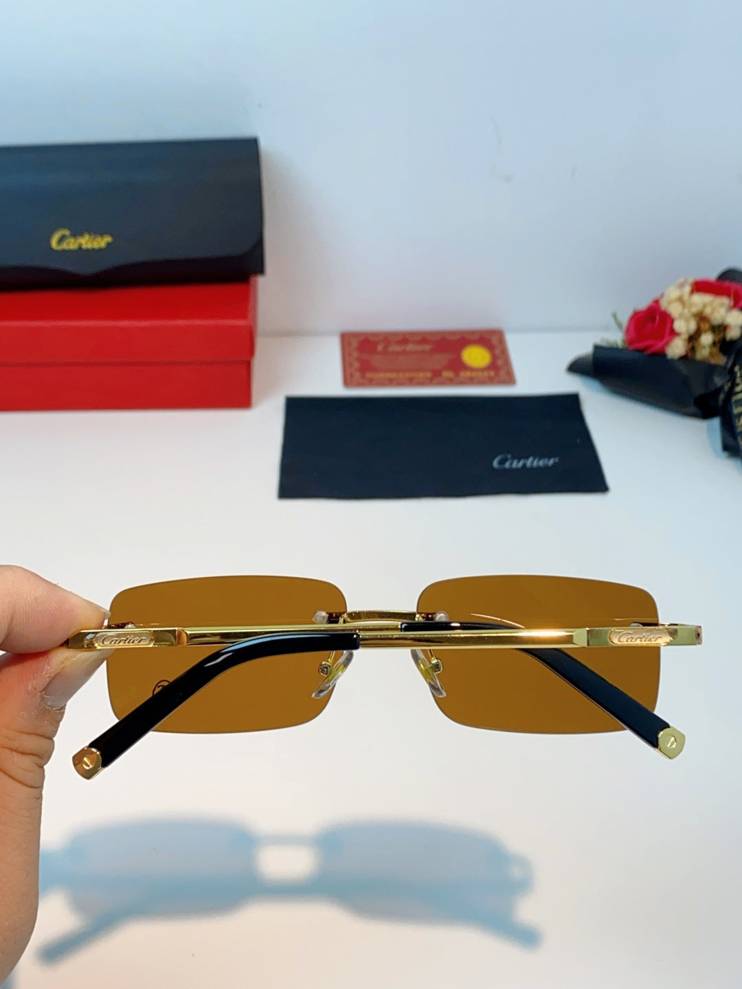 Cartier Lightweight Rimless Brown Lens Sunglasses for Men & Women - 465915 - detail image 5