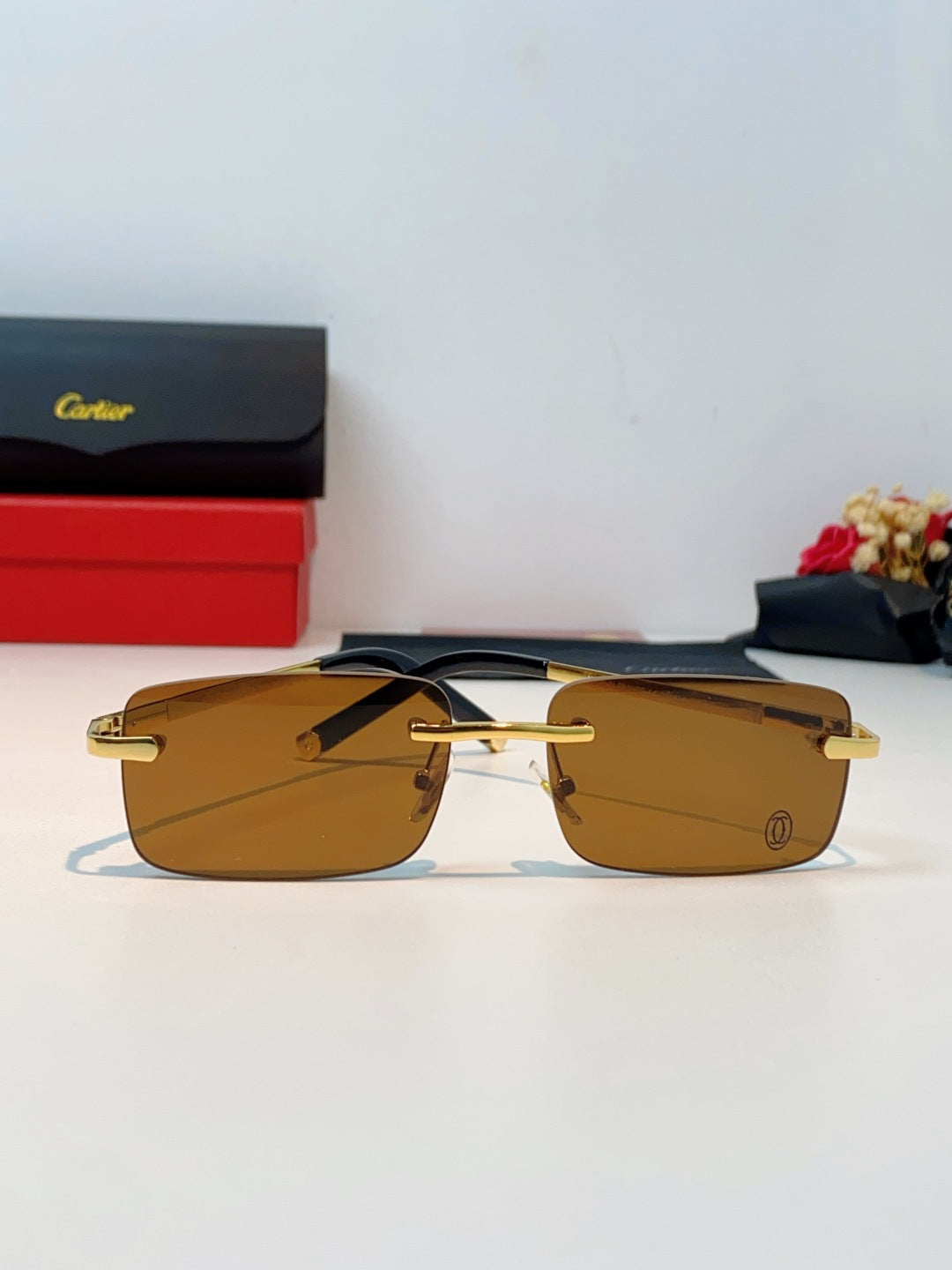 Cartier Lightweight Rimless Brown Lens Sunglasses for Men & Women - 465915 - detail image 2