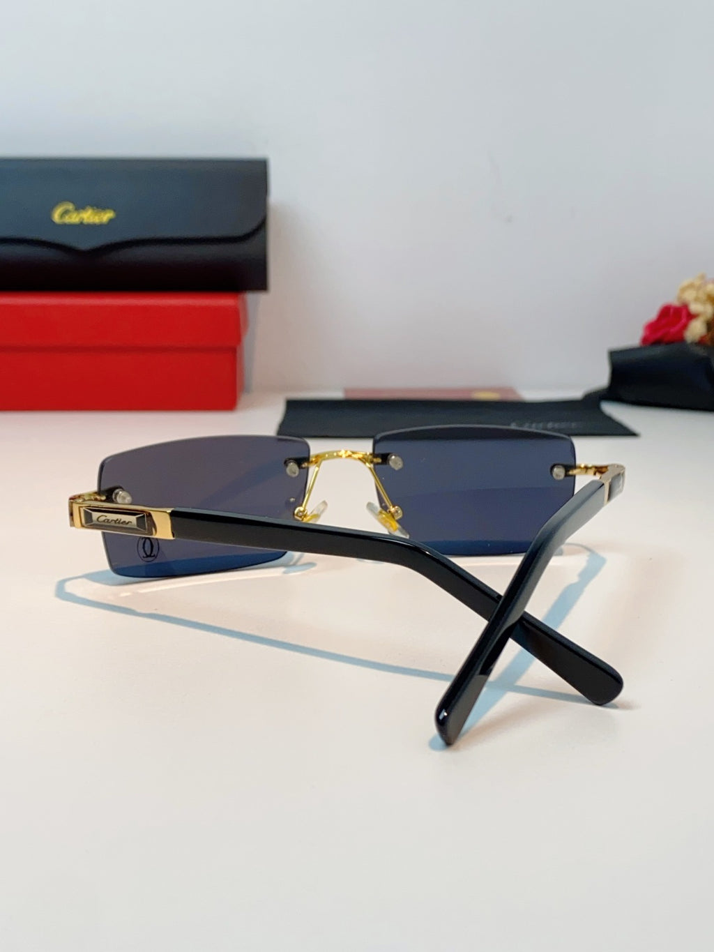 Cartier Lightweight Rimless Black Lens Sunglasses for Men & Women - 465748 - detail image 3