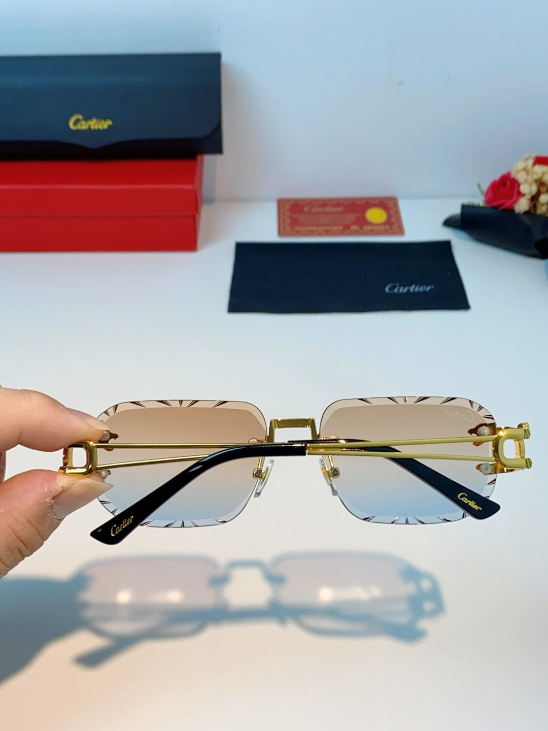 Cartier Square Orange Lens Sunglasses for Men & Women - 465751 - detail image 4