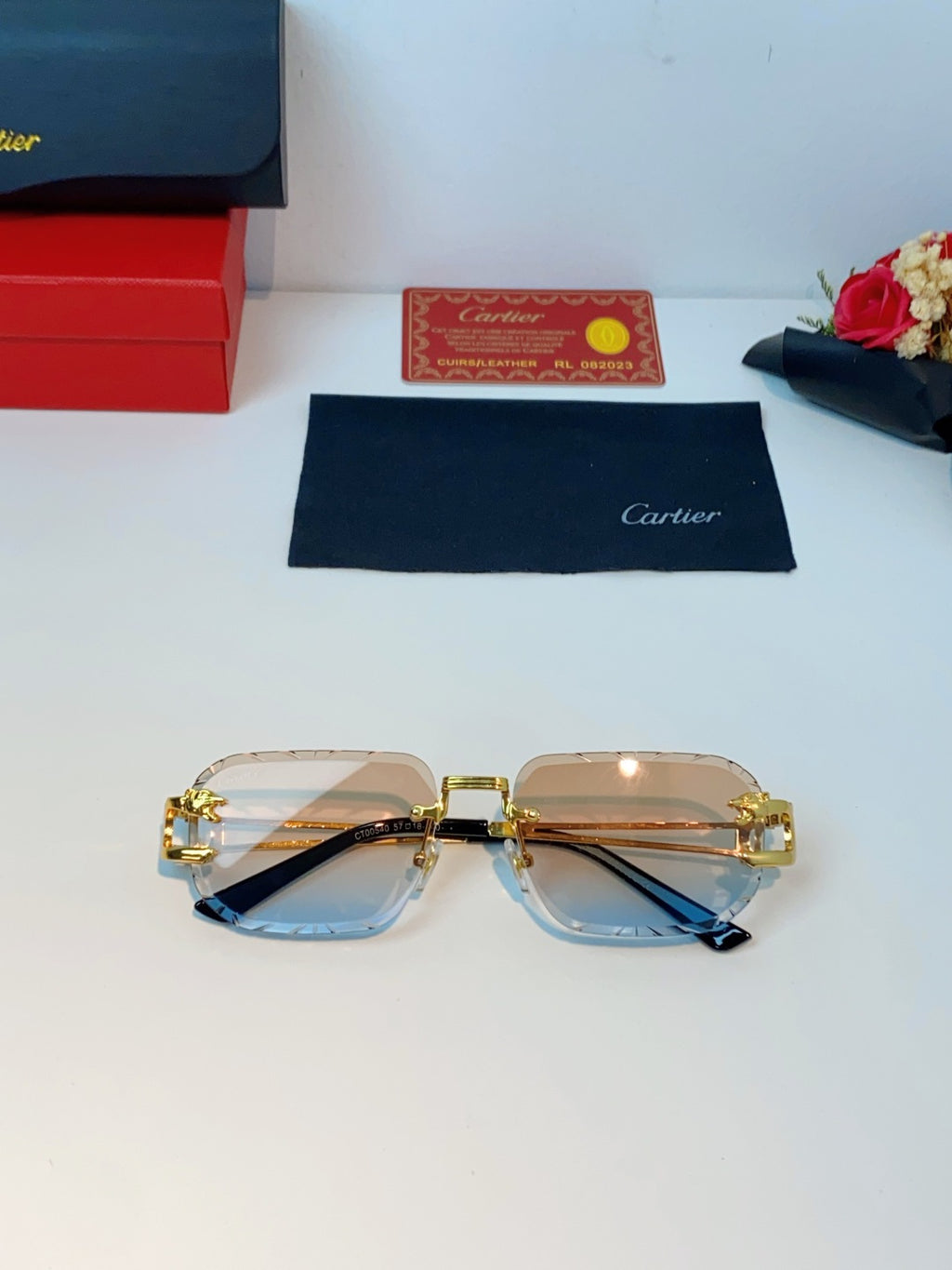 Cartier Square Orange Lens Sunglasses for Men & Women - 465751 - detail image 8