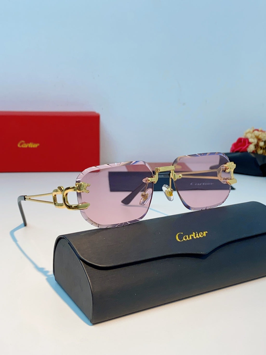 Cartier Square Red Lens Sunglasses for Men & Women - 465752 - detail image 9