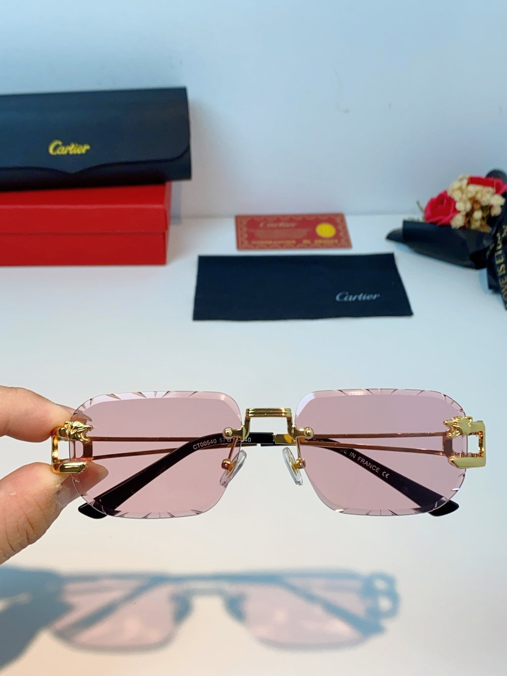 Cartier Square Red Lens Sunglasses for Men & Women - 465752 - detail image 3