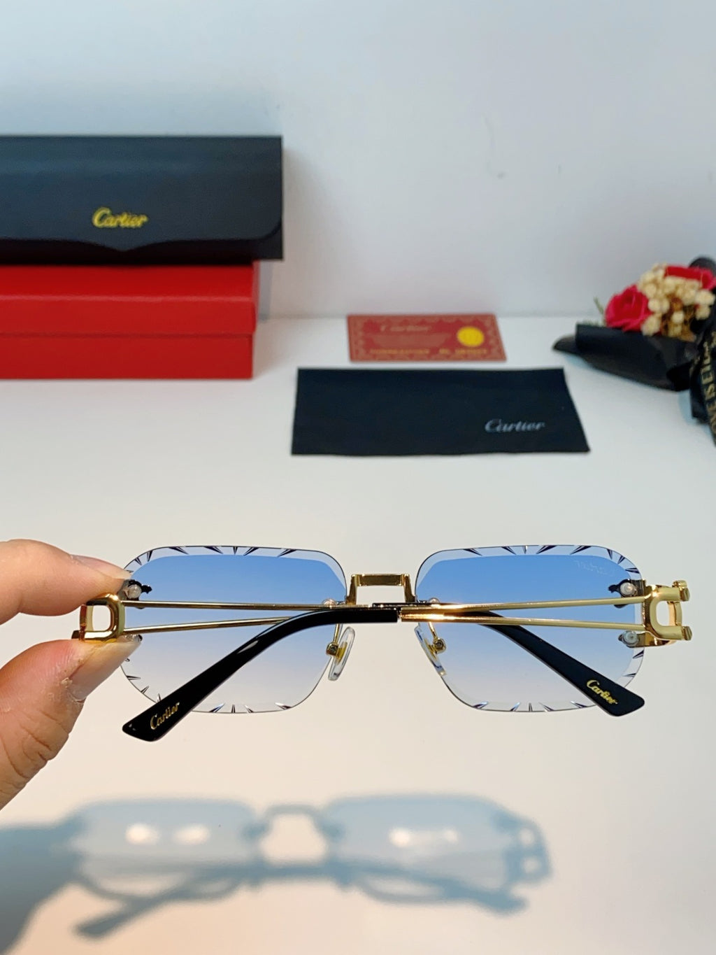 Cartier Square Blue Lens Sunglasses for Men & Women - 465753 - detail image 5