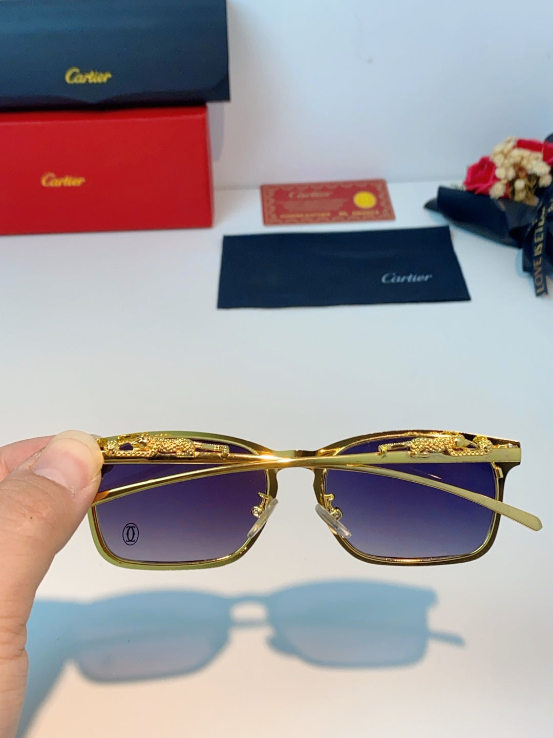 Cartier Blue-Light Square Brown Lens Sunglasses for Men & Women - detail image 5