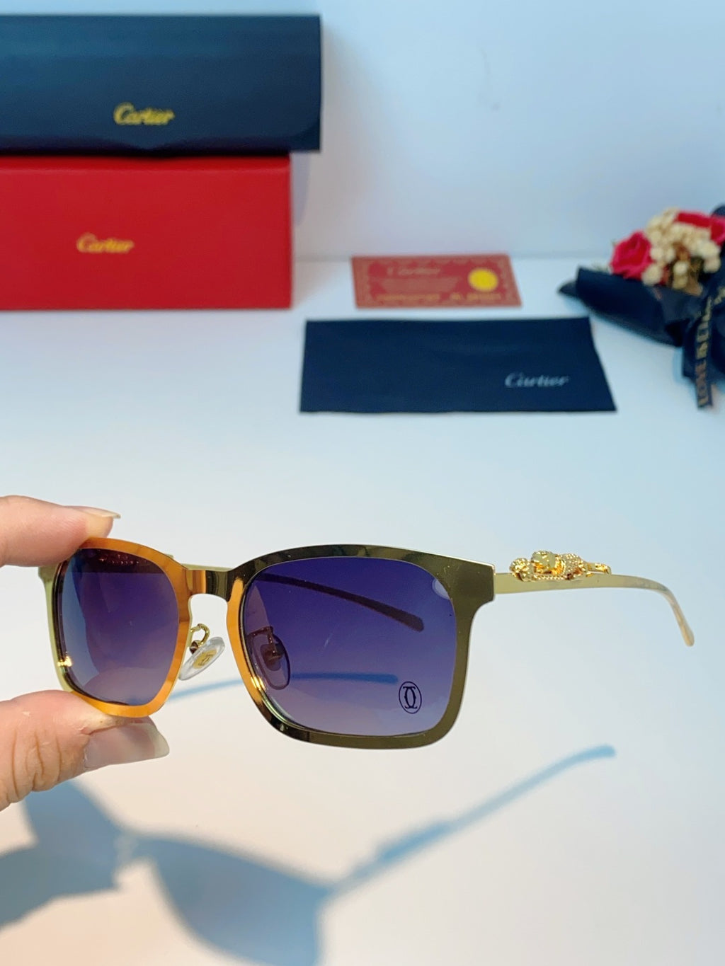 Cartier Blue-Light Square Brown Lens Sunglasses for Men & Women - detail image 6