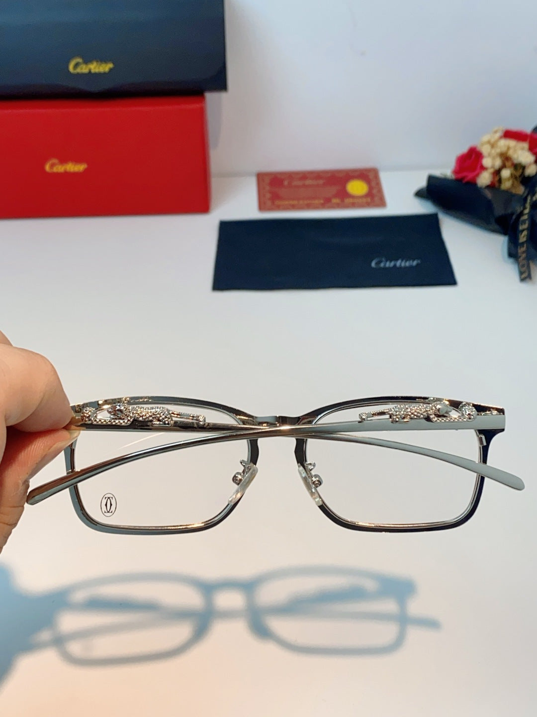 Cartier Blue-Light Square Silver Lens Sunglasses for Men & Women - detail image 5