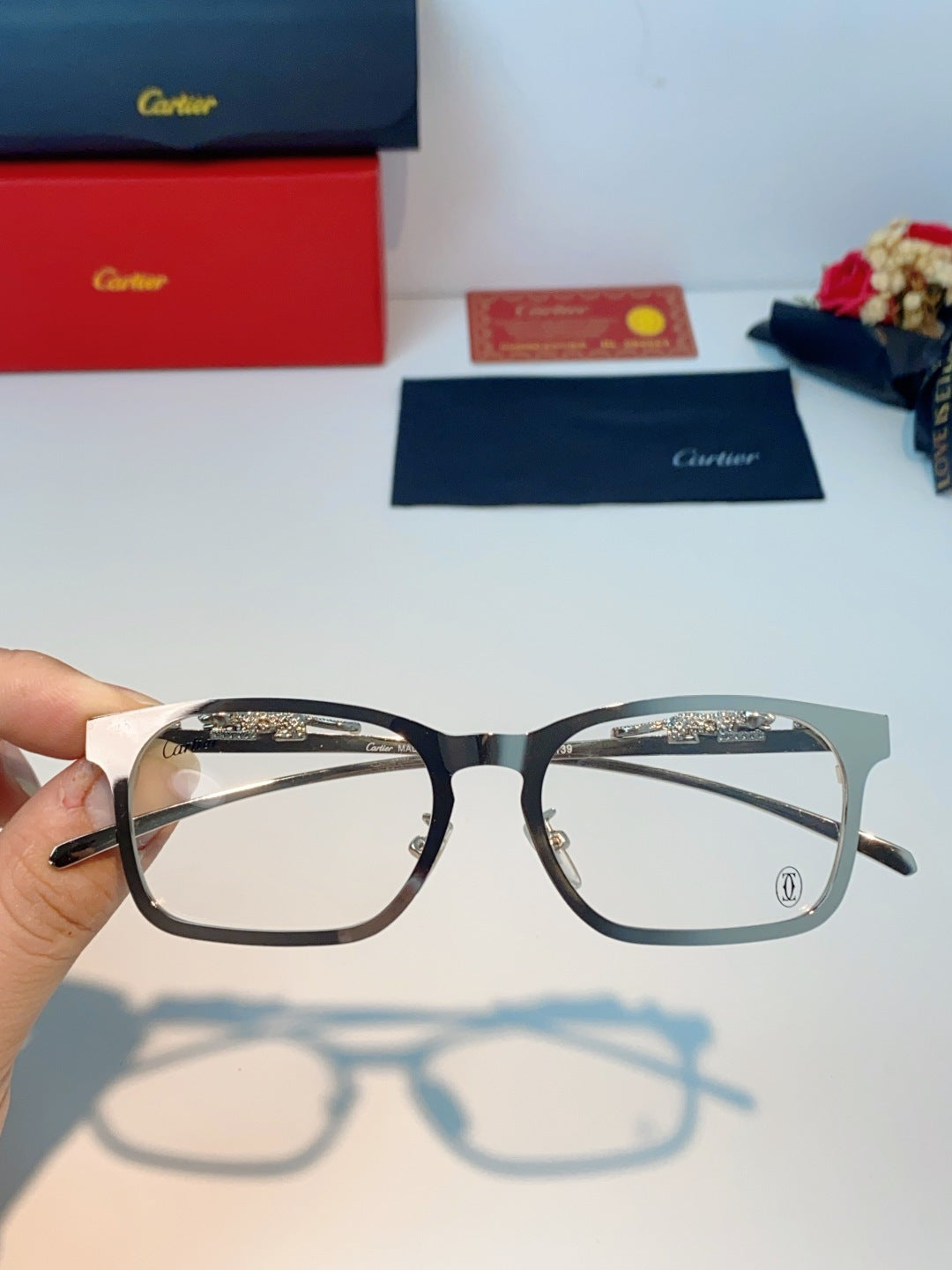 Cartier Blue-Light Square Silver Lens Sunglasses for Men & Women - detail image 4