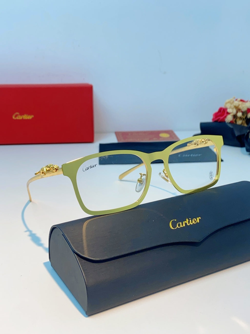 Cartier Blue-Light Square Orange Lens Sunglasses for Men & Women - detail image 11