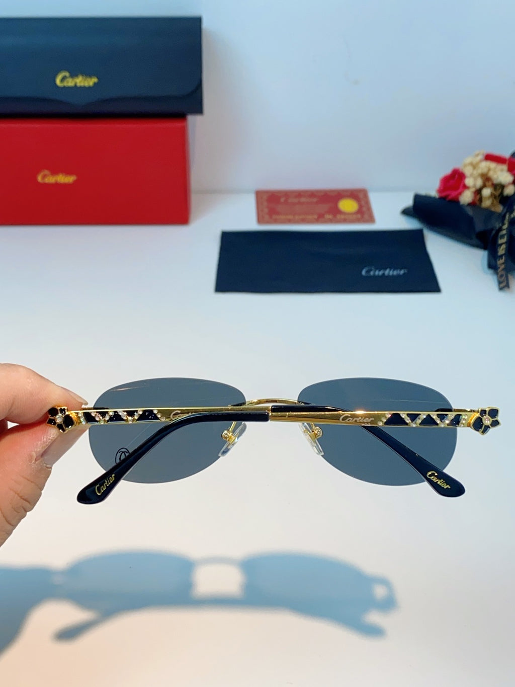Cartier Lightweight Rimless Black Lens Sunglasses for Men & Women - detail image 5