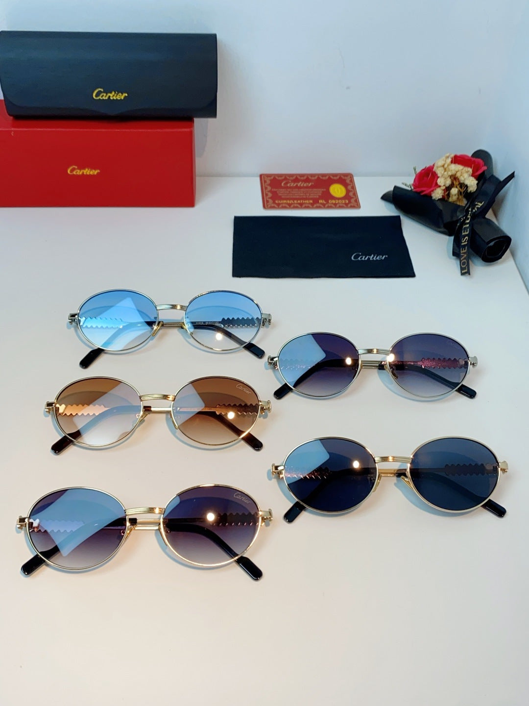 Cartier Metal Oval Red Lens Sunglasses for Men & Women - detail image 12