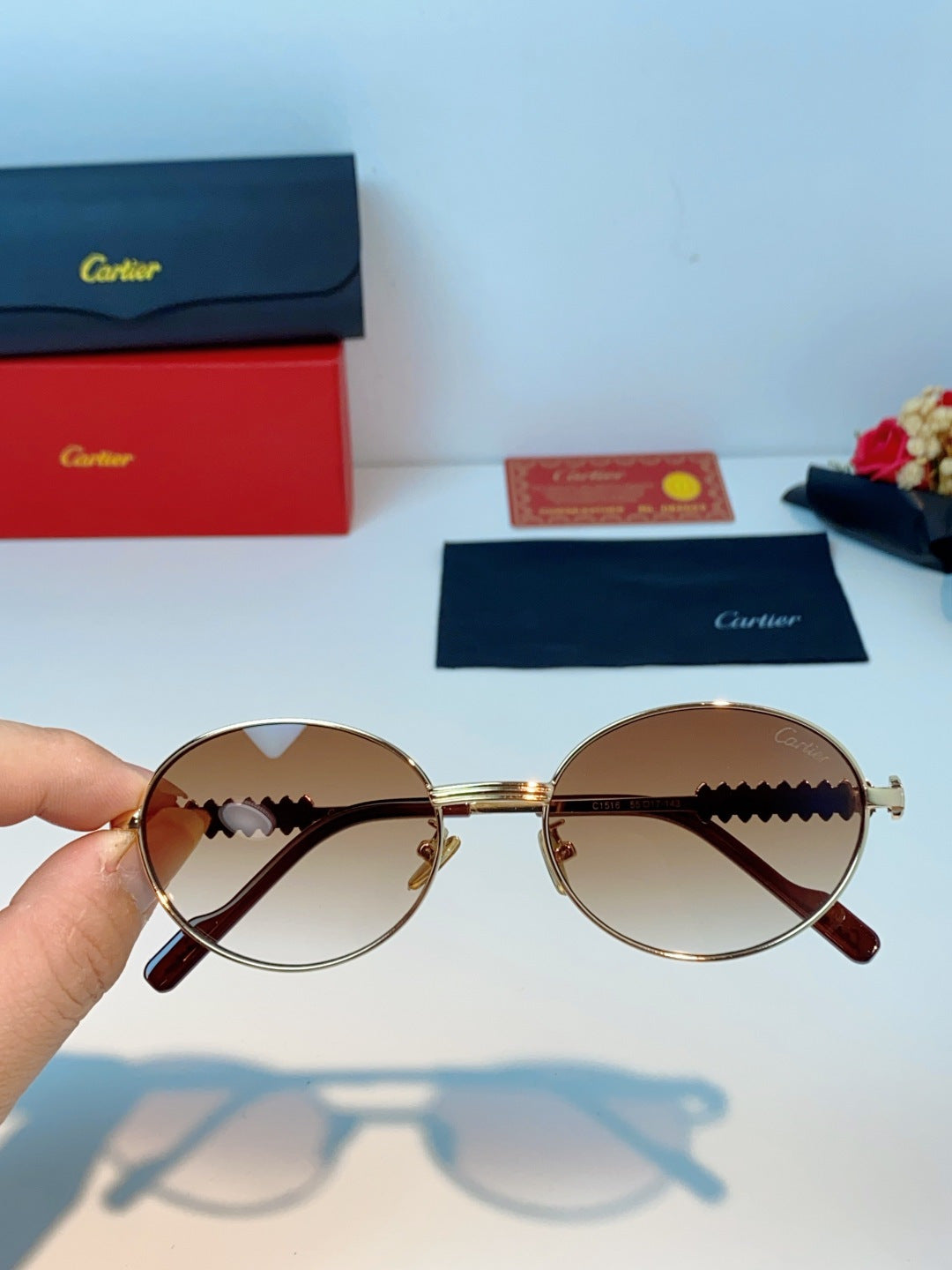 Cartier Metal Oval Orange Lens Sunglasses for Men & Women - detail image 4