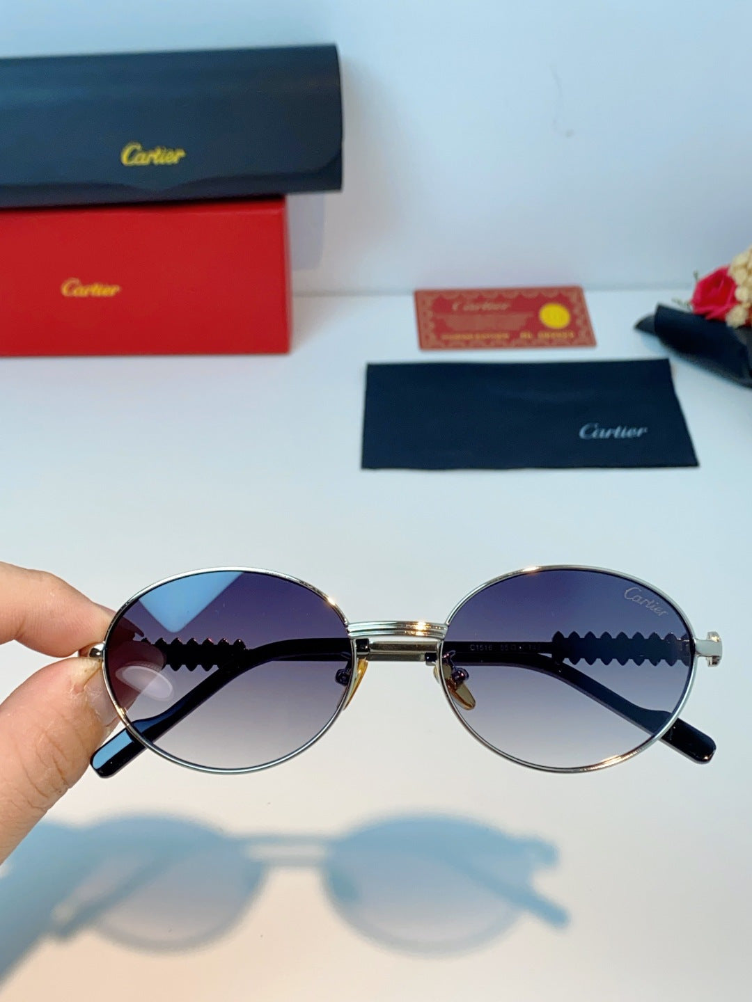 Cartier Metal Oval Silver Lens Sunglasses for Men & Women - detail image 4