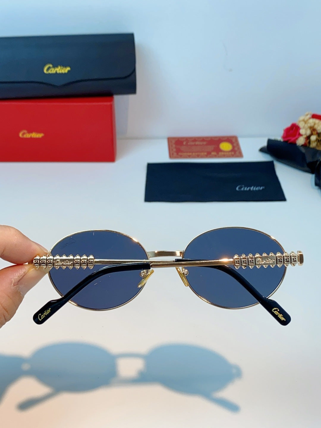 Cartier Metal Oval Black Lens Sunglasses for Men & Women - detail image 5