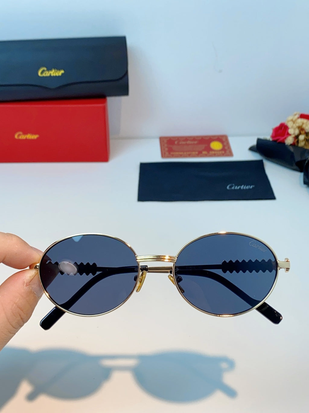 Cartier Metal Oval Black Lens Sunglasses for Men & Women - detail image 4