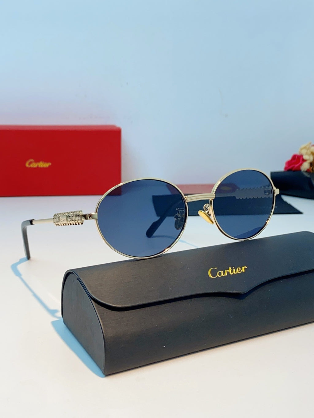 Cartier Metal Oval Black Lens Sunglasses for Men & Women - detail image 10