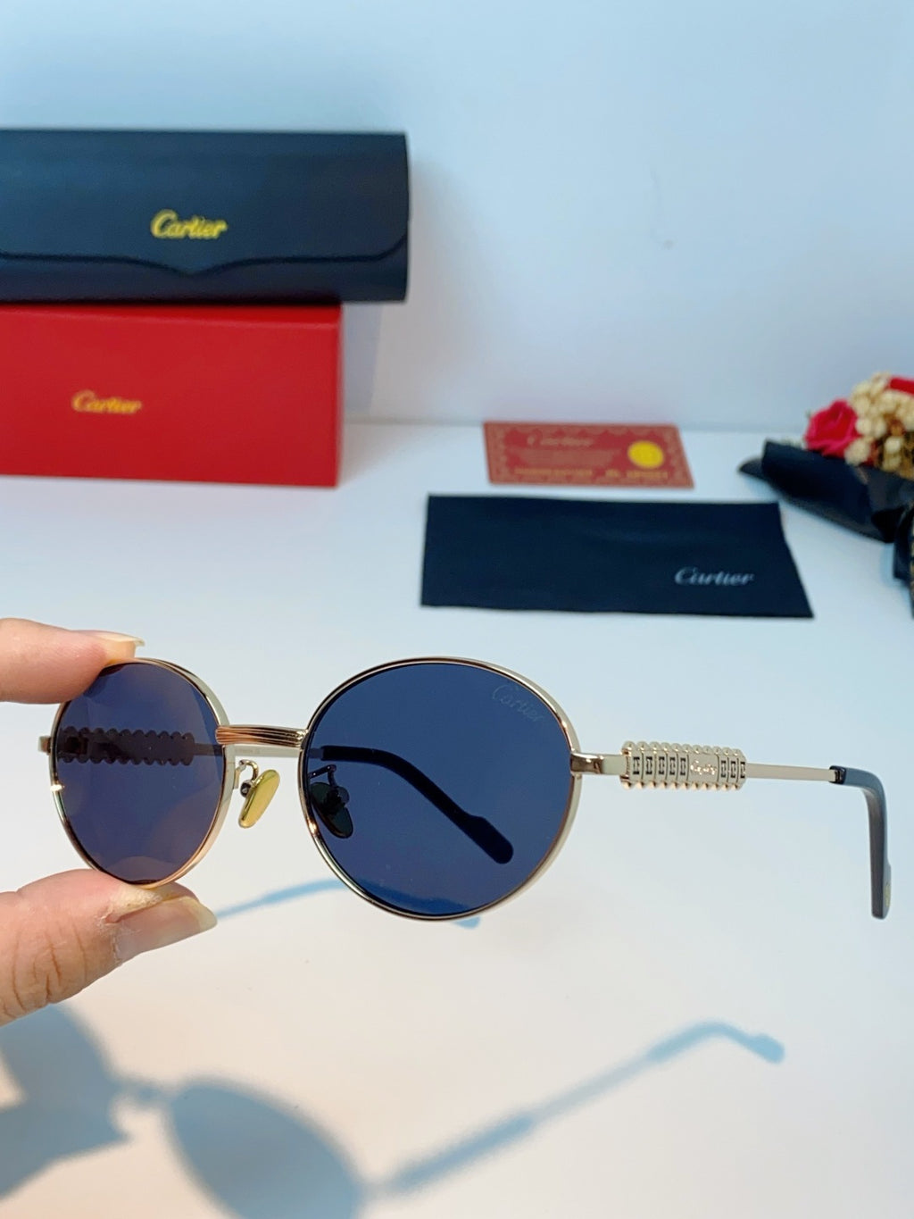 Cartier Metal Oval Black Lens Sunglasses for Men & Women - detail image 6