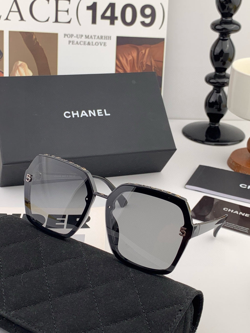 Chanel CH0148 Oversized Black Lens Sunglasses for Men & Women - detail image 2