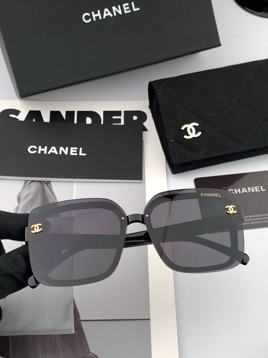 Chanel CH1954 Polarized Square Black Lens Sunglasses for Men & Women - detail image 2