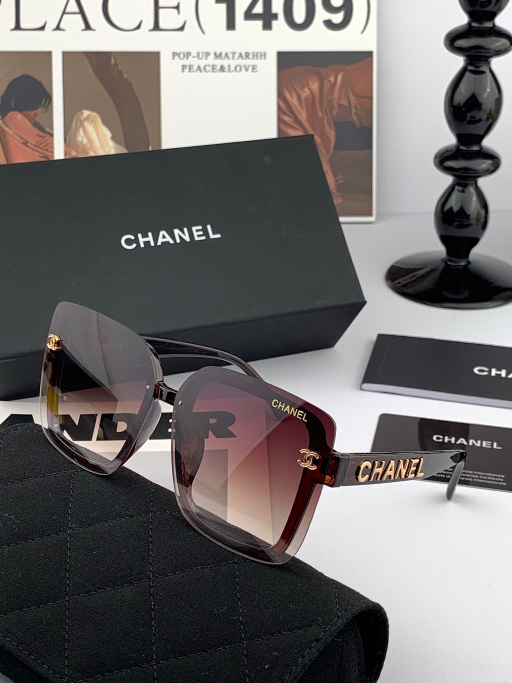 Chanel CH1954 Polarized Square Black Lens Sunglasses for Men & Women - detail image 4