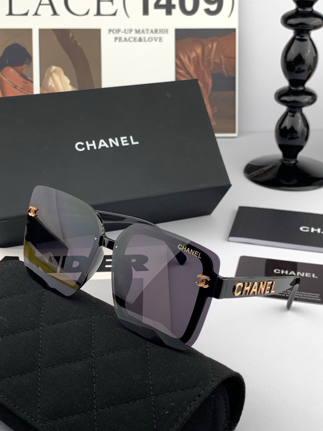 Chanel CH1954 Polarized Square Black Lens Sunglasses for Men & Women - detail image 5