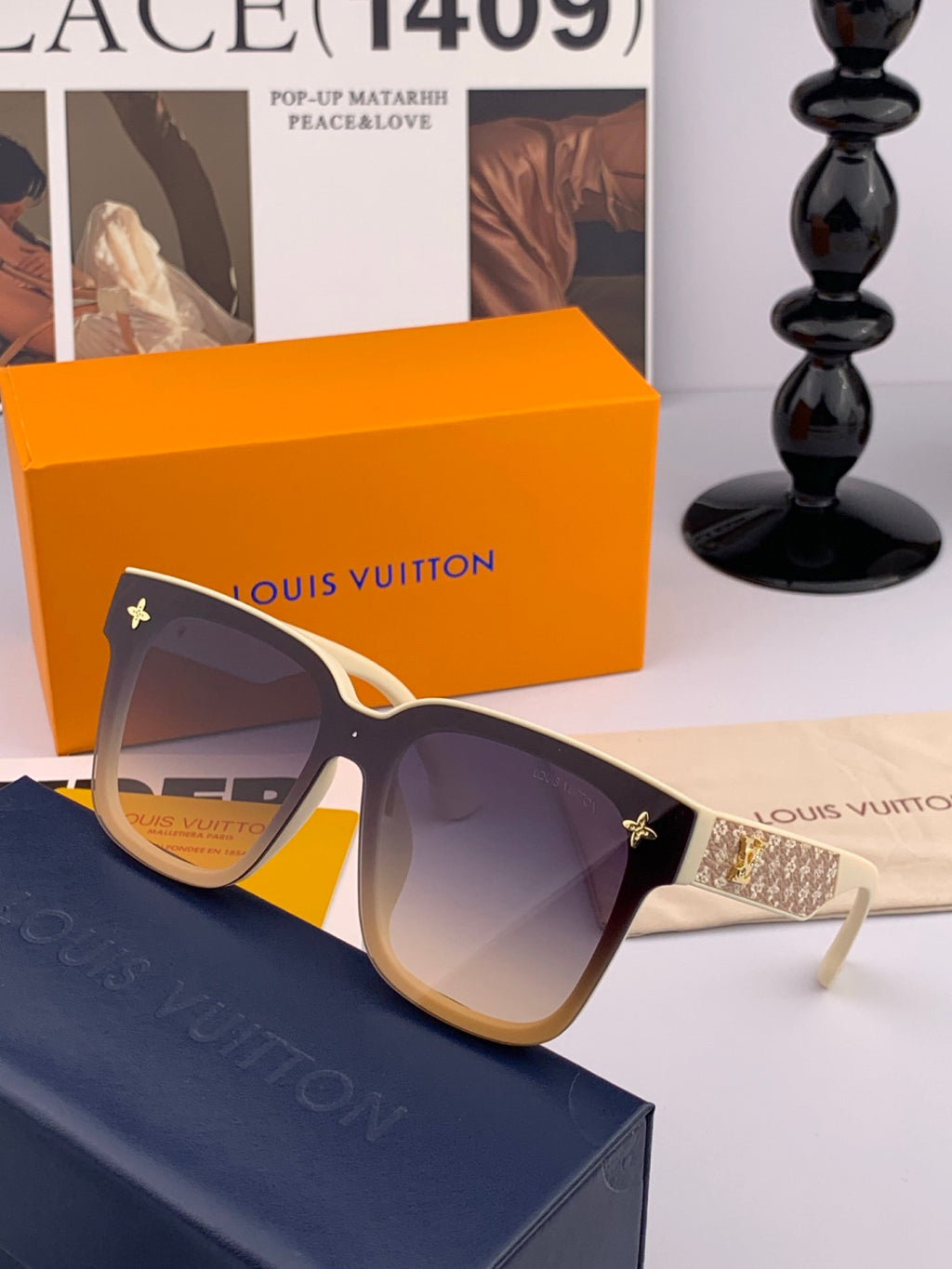 Louis Vuitton L6303 Square Black Lens Sunglasses for Men & Women - detail image 4