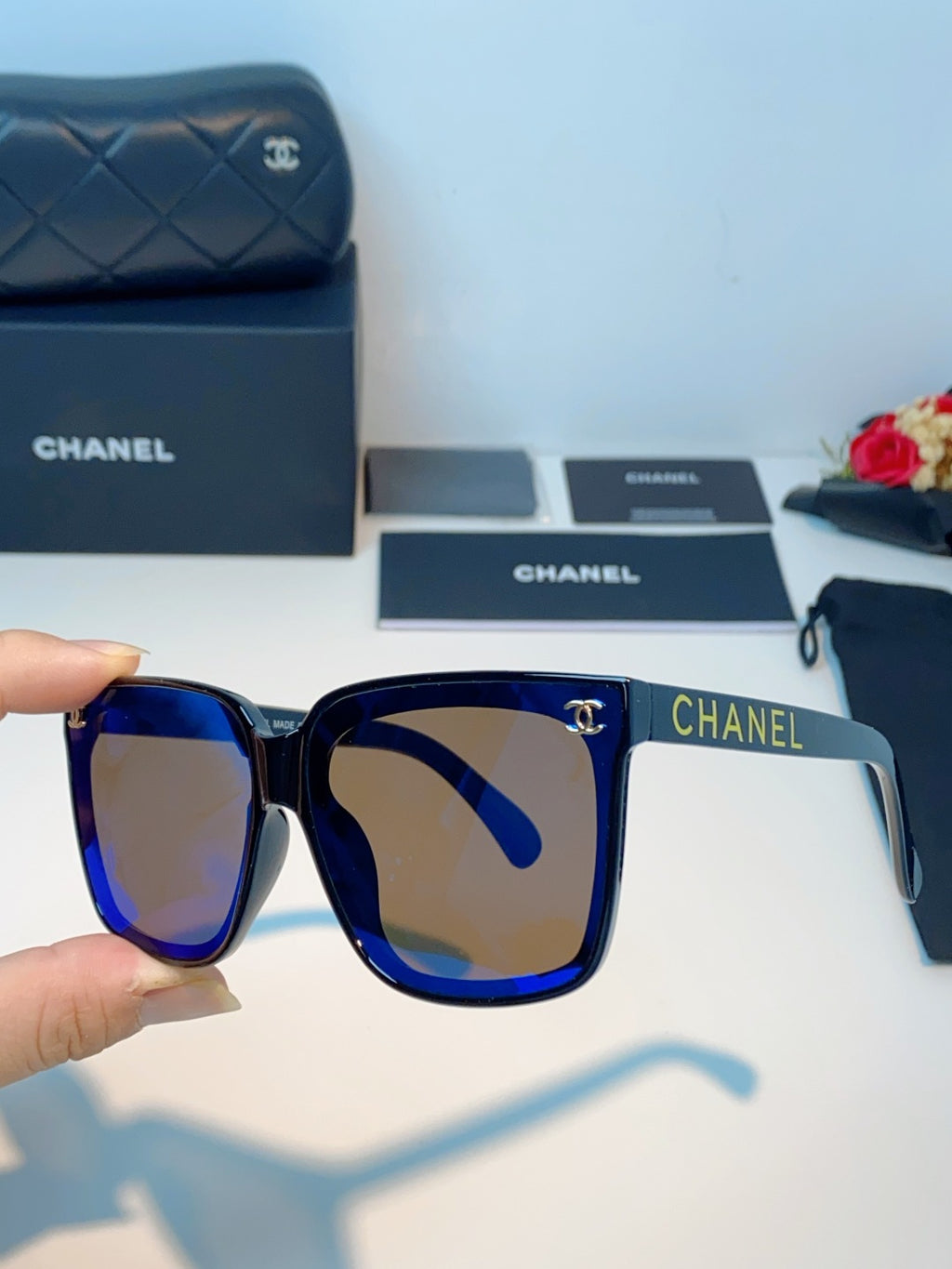 Chanel Polarized Oversized Blue Lens Sunglasses for Men & Women - 997742 - detail image 6