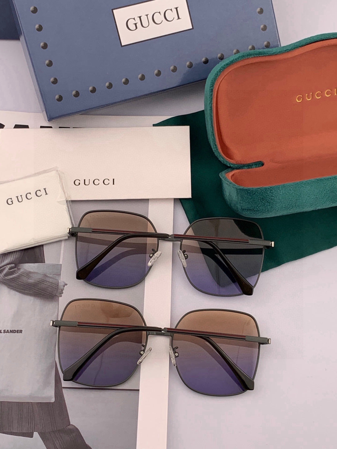 Gucci G22201 Metal Square Black Lens Sunglasses for Men & Women - detail image 6