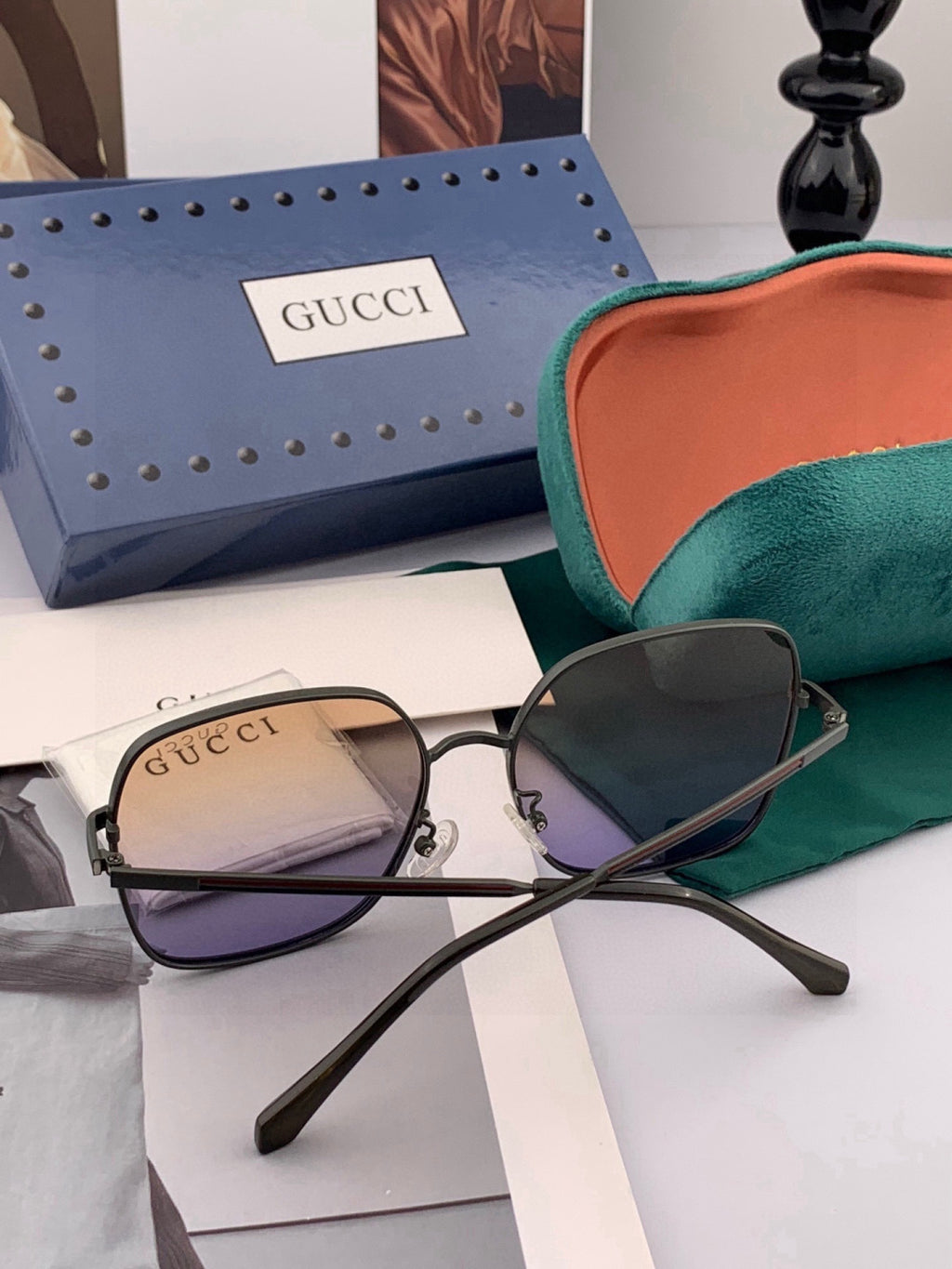 Gucci G22201 Metal Square Black Lens Sunglasses for Men & Women - detail image 4
