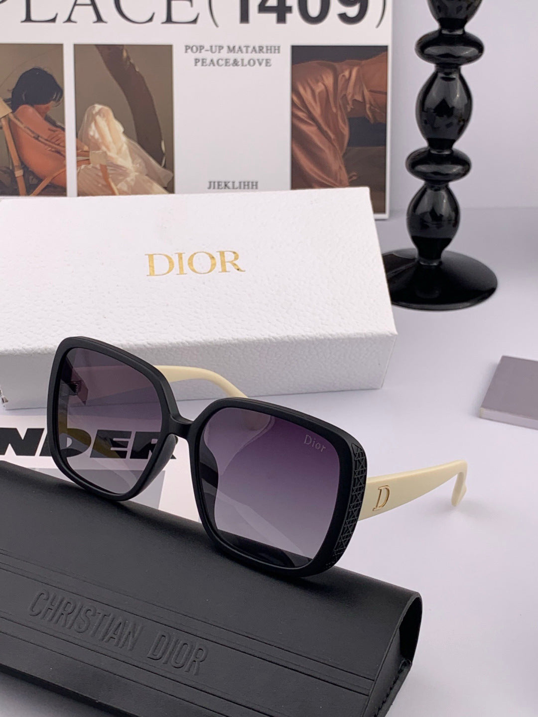 Dior D7277 Polarized Square Black Lens Sunglasses for Men & Women