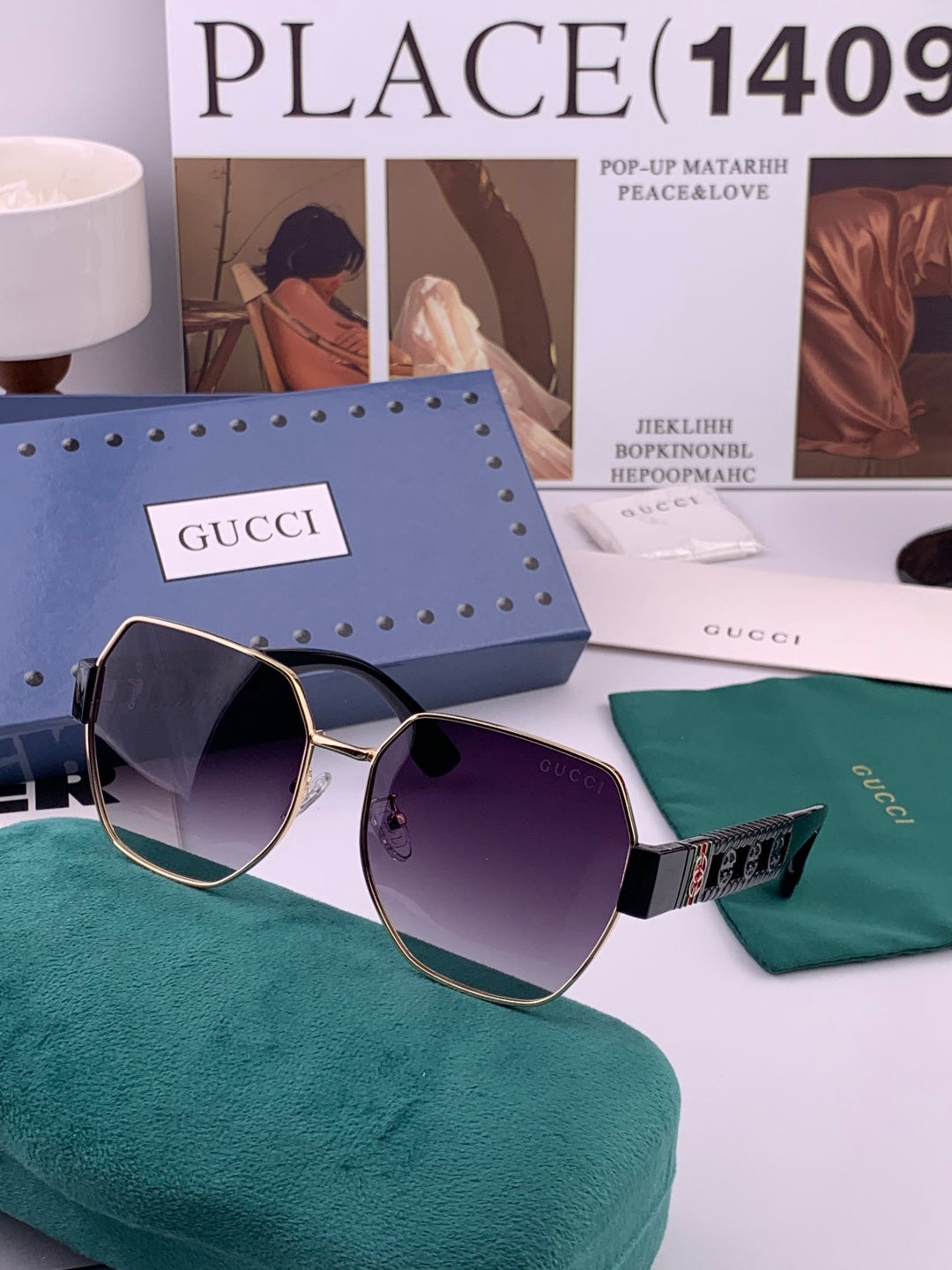 Gucci G1370 Metal Square Pink Lens Sunglasses for Men & Women - 997605