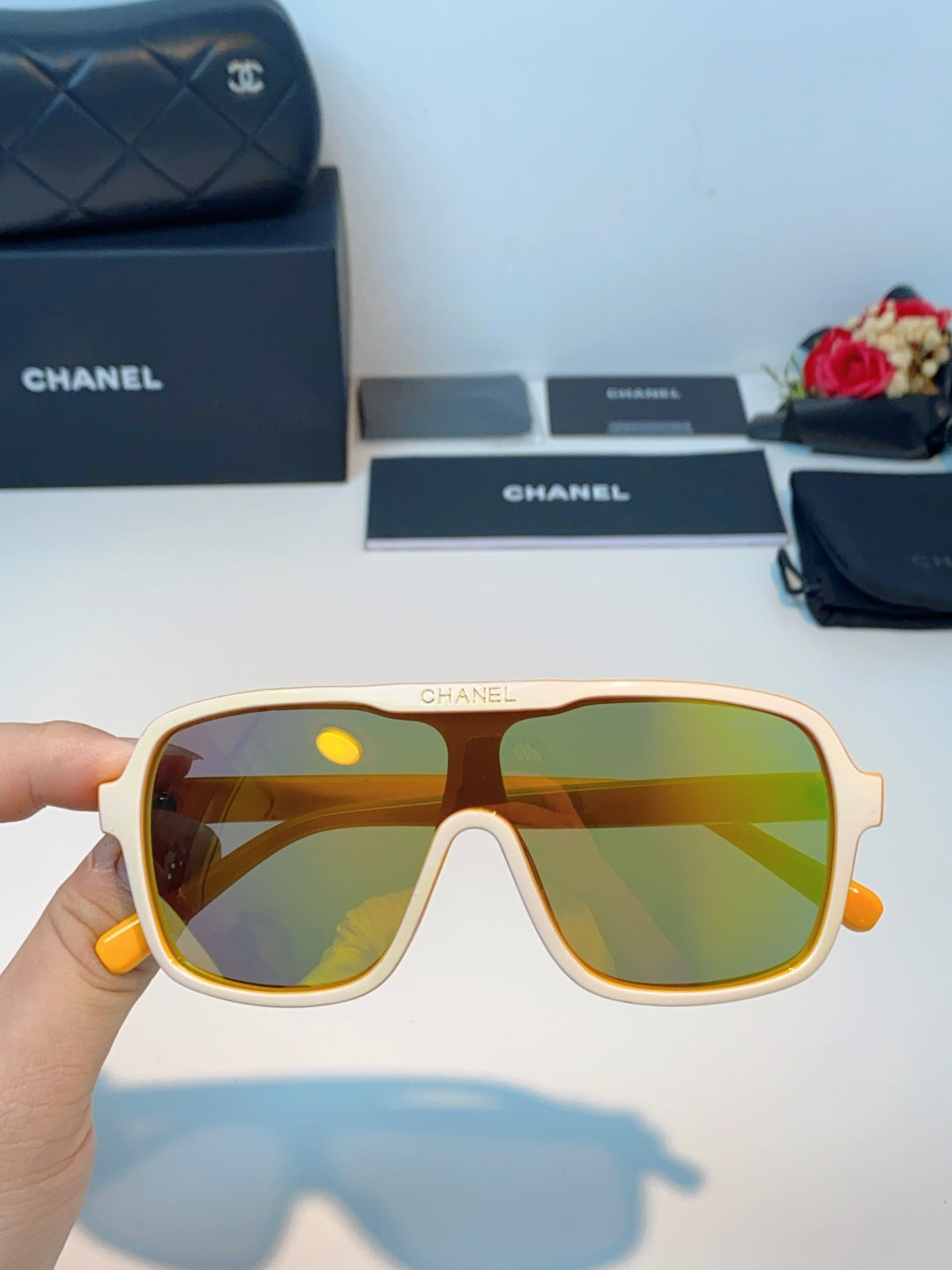 Chanel CH9158 Oversized Orange Lens Sunglasses for Men & Women - detail image 4