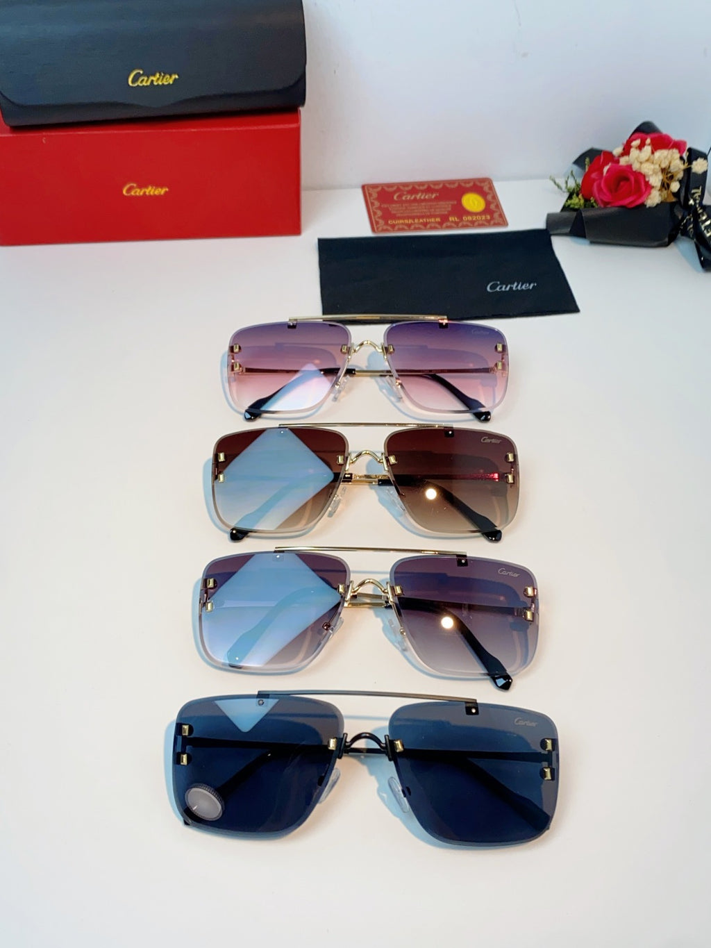 Cartier Lightweight Metal Rimless Blue Lens Sunglasses for Men & Wome - 487223 - detail image 11