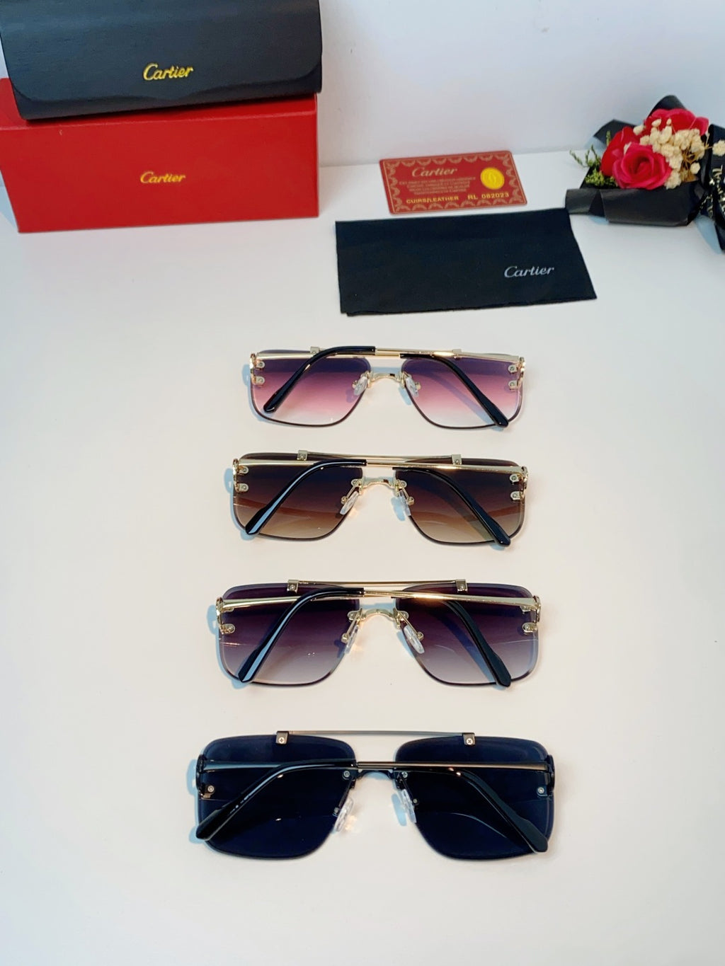 Cartier Lightweight Metal Rimless Blue Lens Sunglasses for Men & Wome - 487223 - detail image 10
