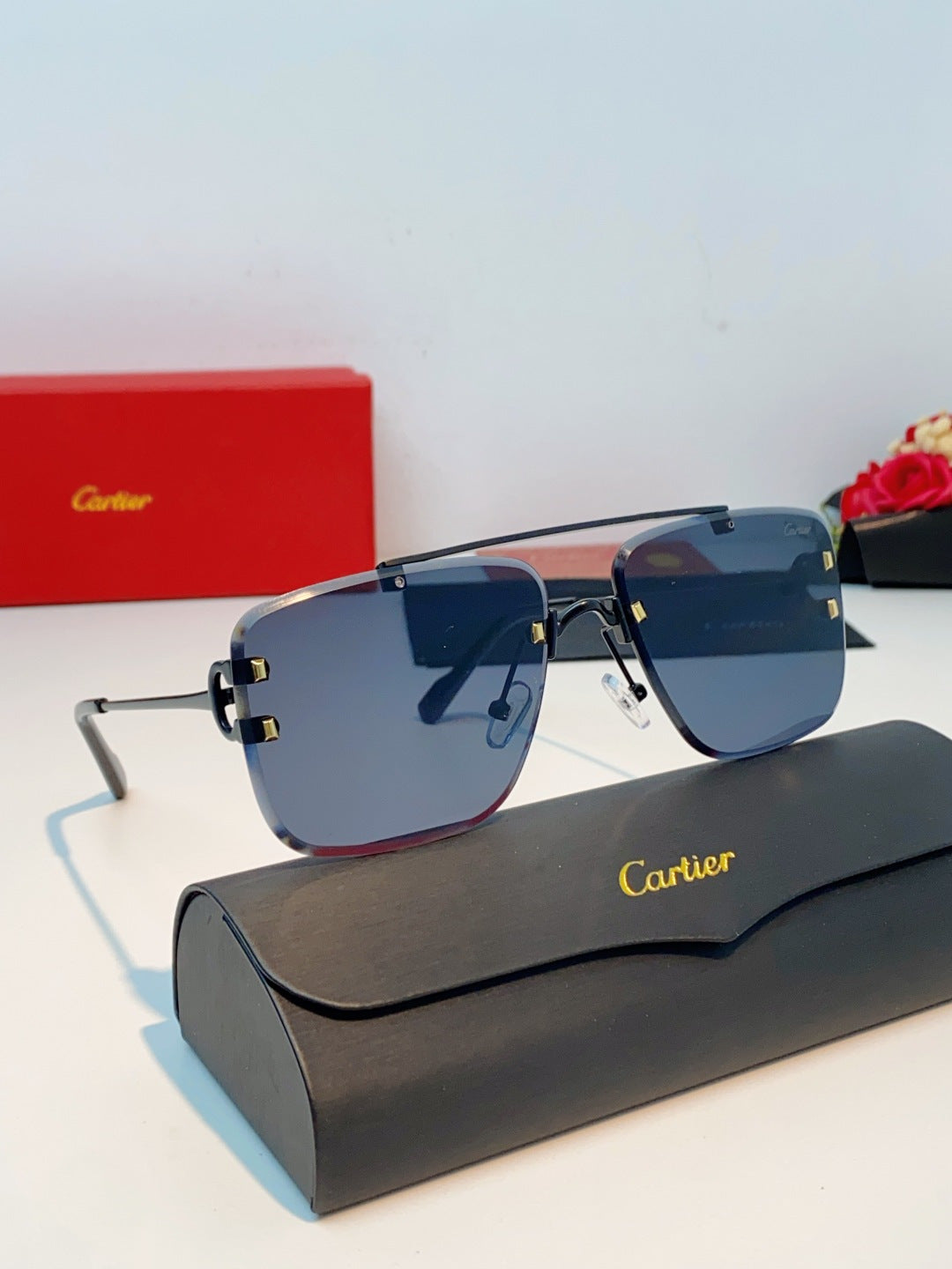 Cartier Lightweight Metal Rimless Blue Lens Sunglasses for Men & Wome - 487223 - detail image 9