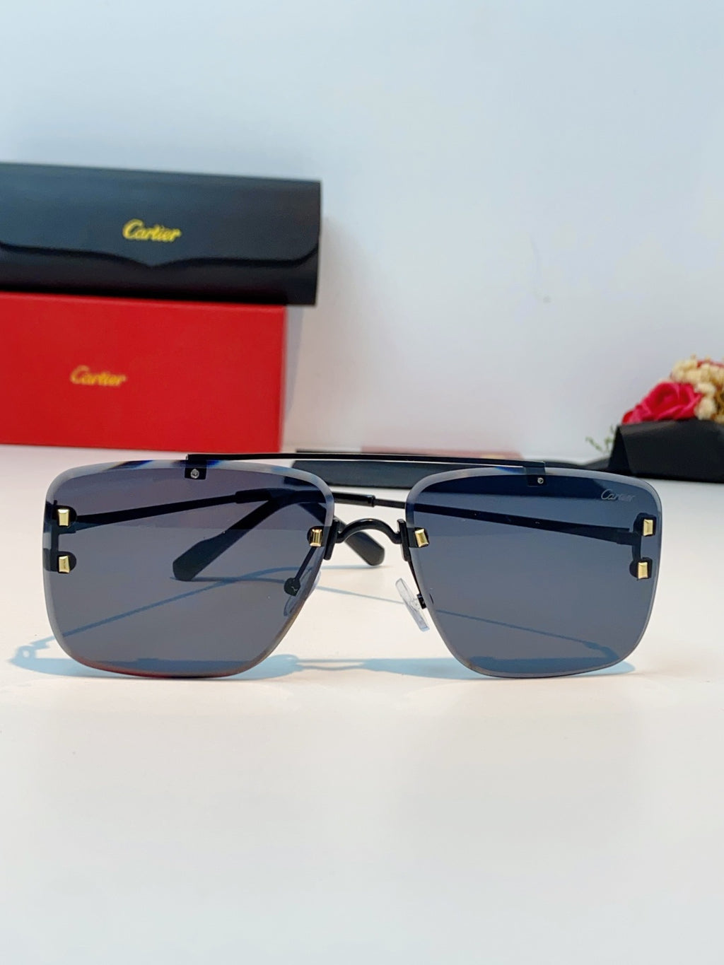 Cartier Lightweight Metal Rimless Blue Lens Sunglasses for Men & Wome - 487223 - detail image 2