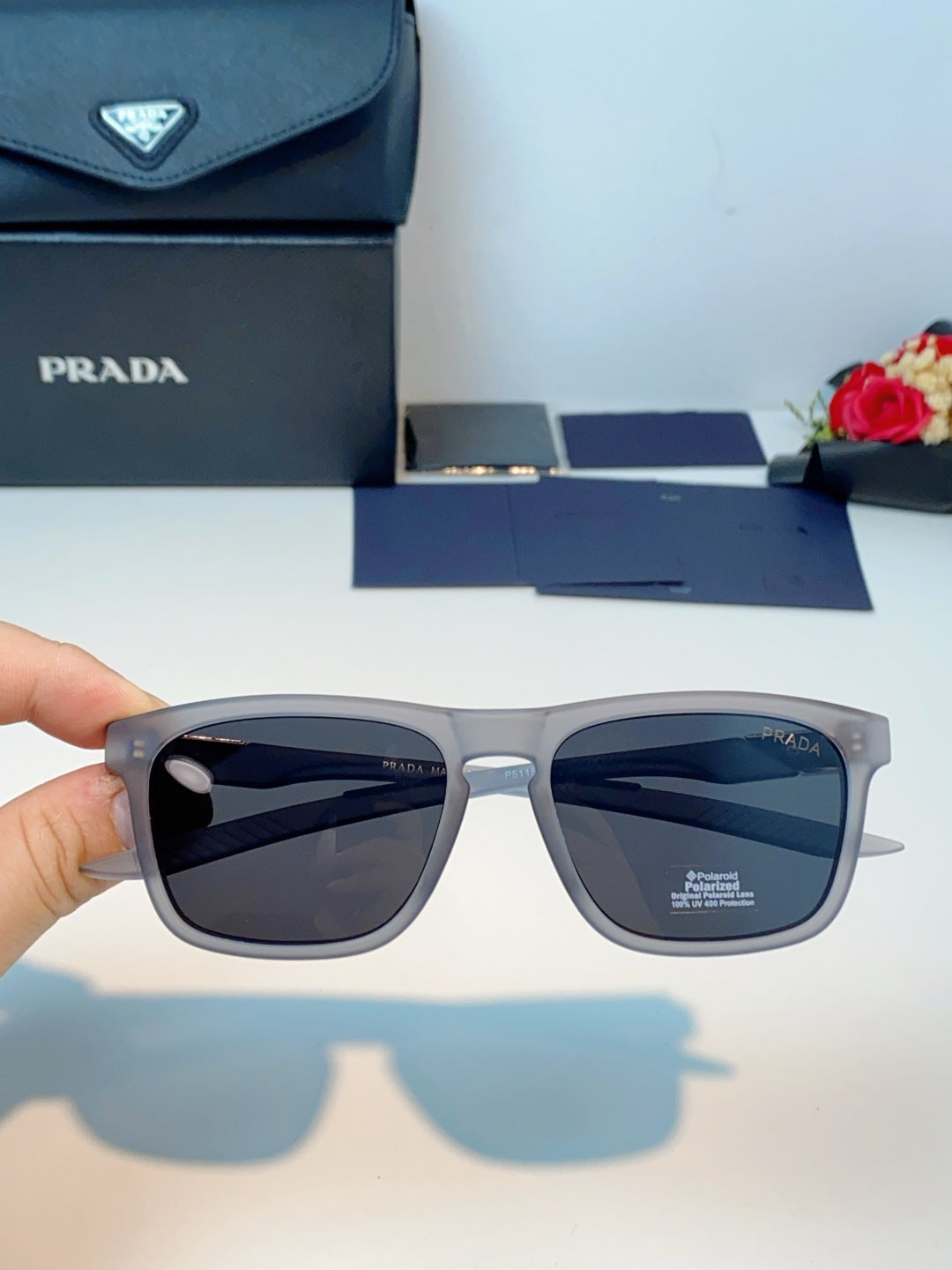 Prada Polarized Fashion Black Lens Sunglasses for Men - 487088 - detail image 4