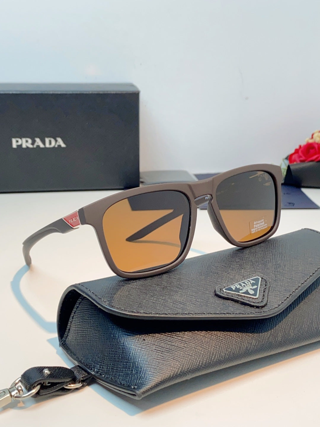Prada Polarized Fashion Orange Lens Sunglasses for Men - detail image 10