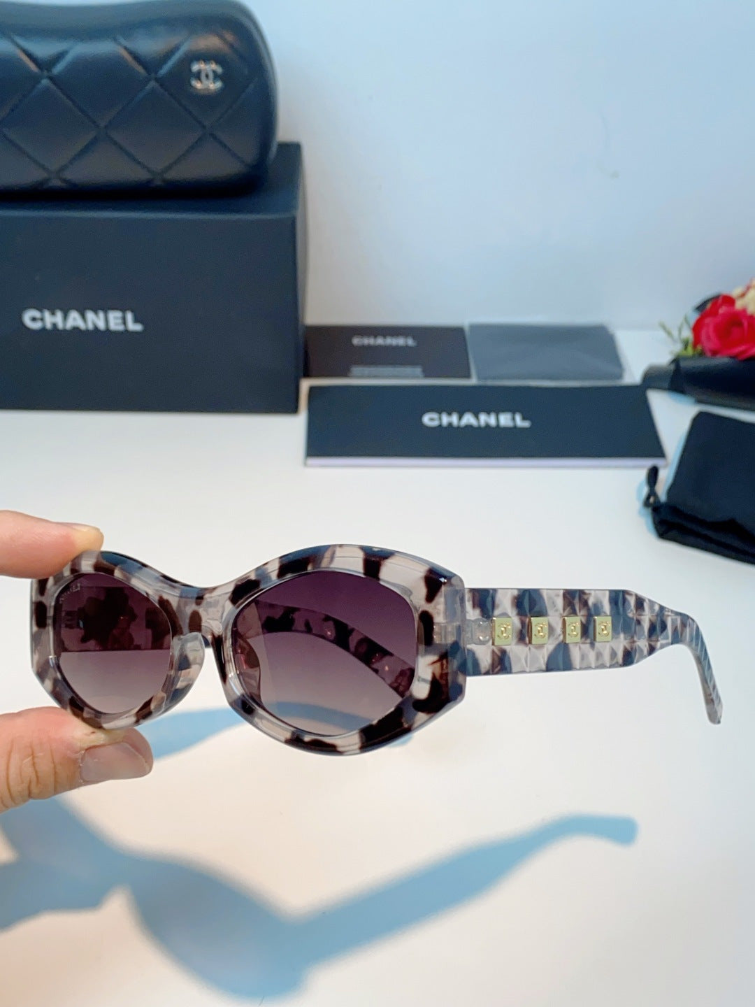 Chanel Oval Gray Lens Sunglasses for Women - 398597 - detail image 6