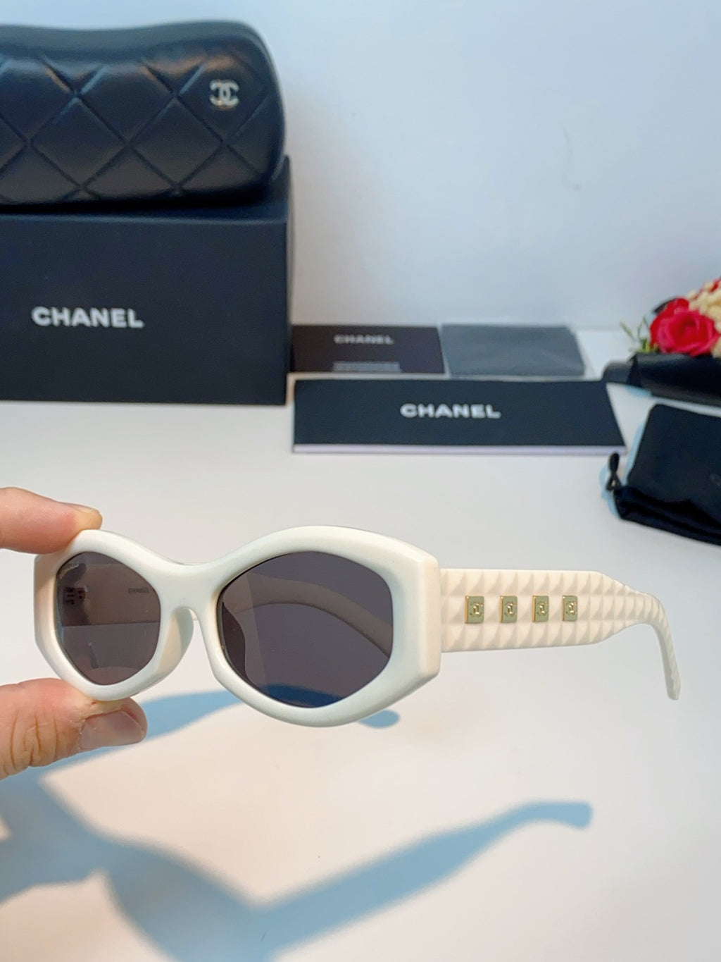 Chanel Oval Silver Lens Sunglasses for Women - 132371 - detail image 6
