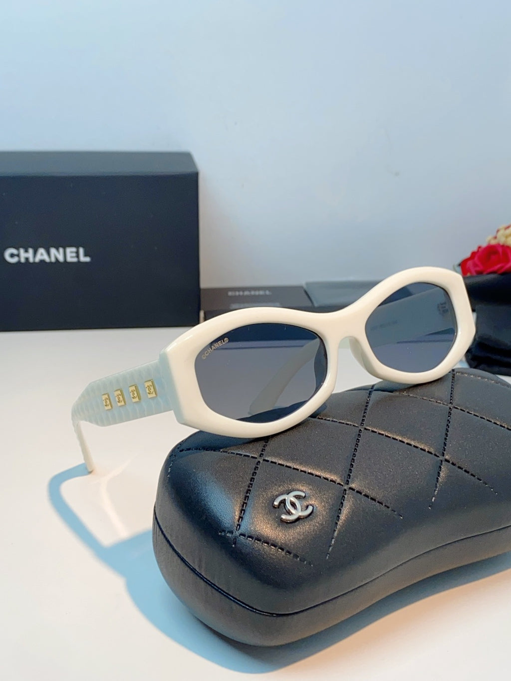 Chanel Oval Silver Lens Sunglasses for Women - 132371 - detail image 10