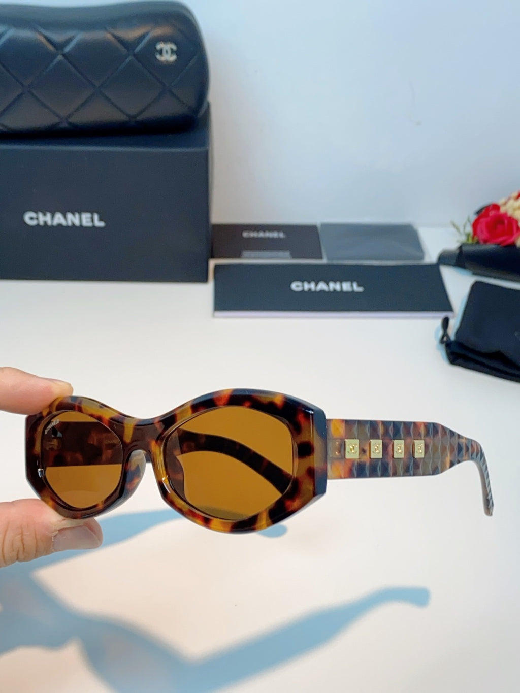 Chanel Oval Brown Lens Sunglasses for Women - 132373 - detail image 6