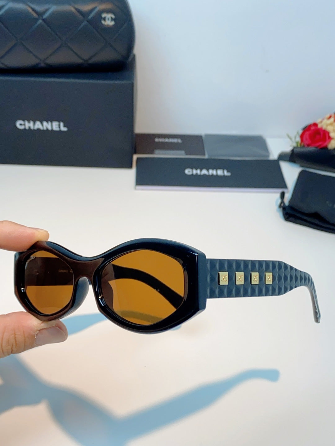 Chanel Oval Brown Lens Sunglasses for Women - detail image 6