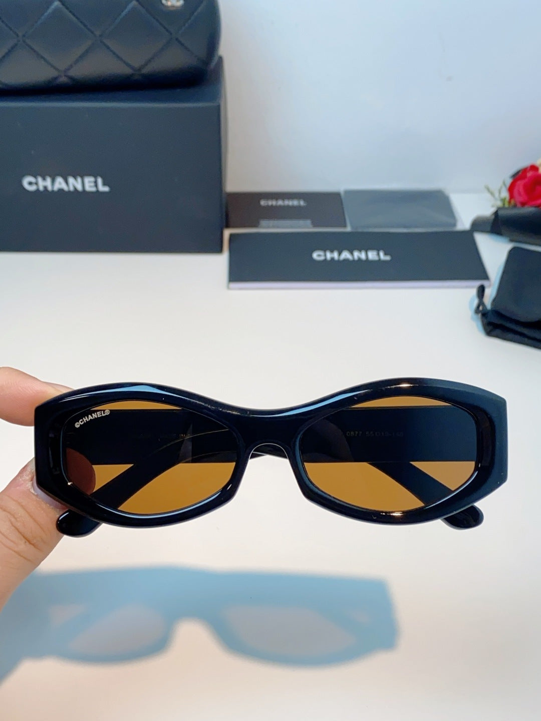 Chanel Oval Brown Lens Sunglasses for Women - detail image 4