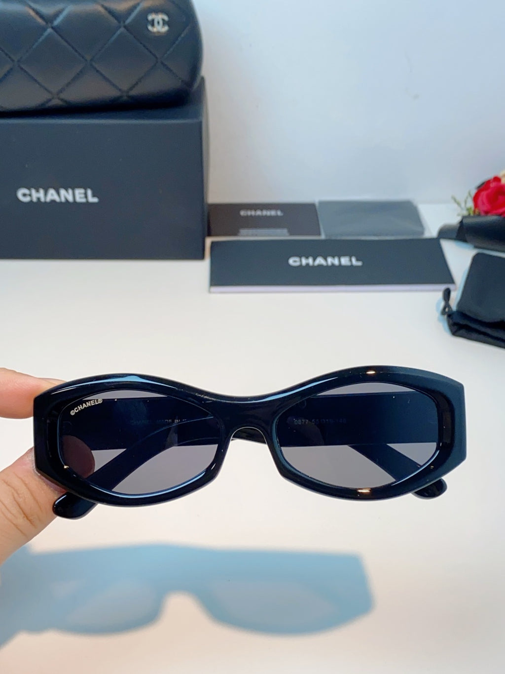 Chanel Oval Black Lens Sunglasses for Women - detail image 4