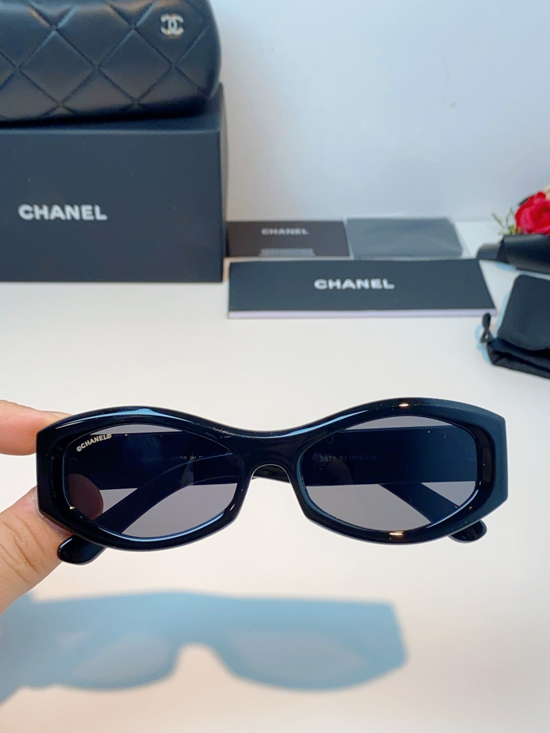 Chanel Oval Black Lens Sunglasses for Women - 132375 - detail image 4